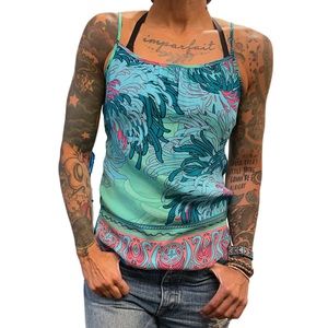 Hale Bob Silk Printed Tank Top Sleeveless Teal Oriental Paisley Bohemian XS